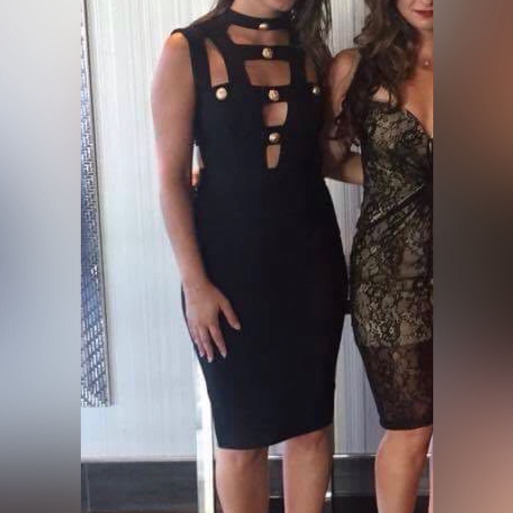 House Of Cb Black Cutout Midi Dress With Gold Buttons